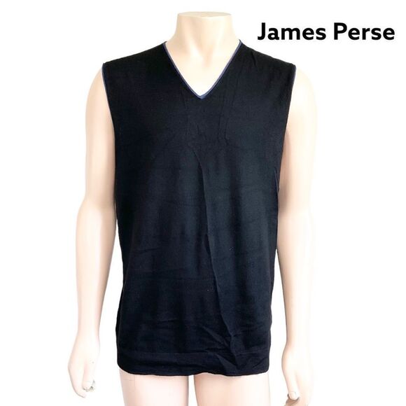 James Perse 100% cashmere black with blue trim V neck sleeveless sweater vest XL